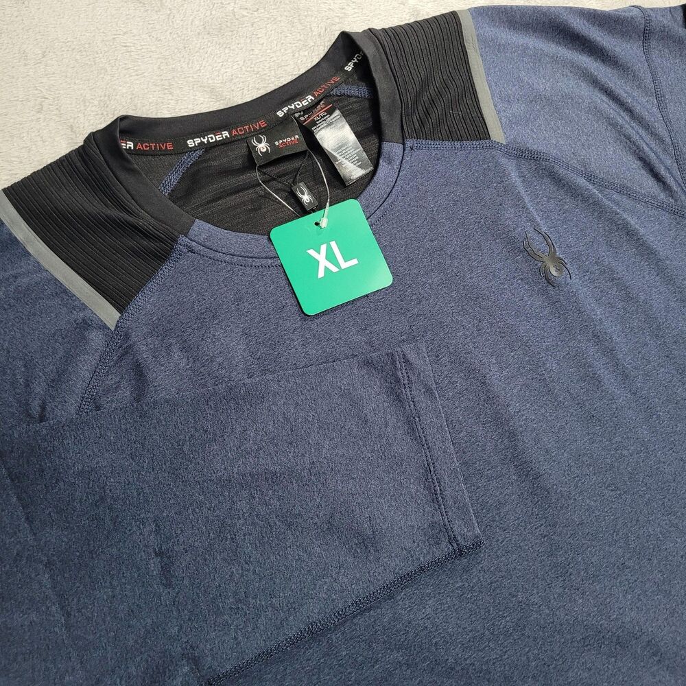 Spyder Active Pullover Mens XL Blue Long Sleeve Performance Stretch Athletic